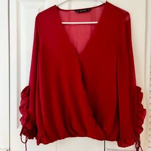 Zara semi sheer v-neck blouse
